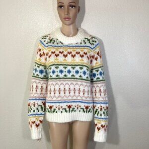 SAMSOE SAMSOE NWOT Simones Crew Neck Knit Sweater White Fairisle Mohair S